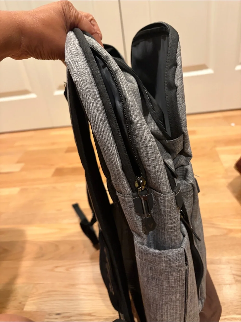 Men's Gray Two-Tone Backpack with Brown Base